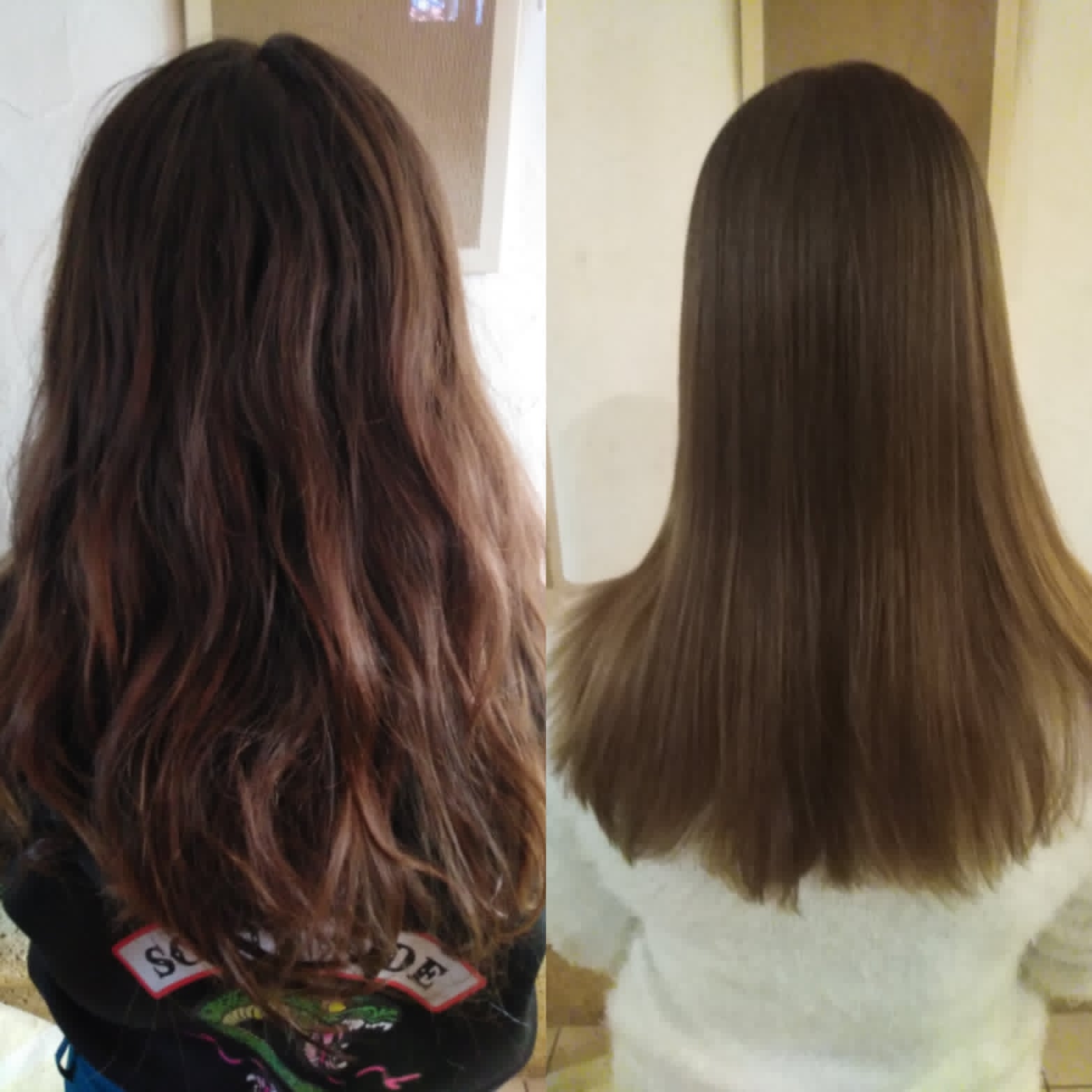 Lissage brésilien avant / après sur cheveux longs — Transform' & Moi, Les Sauvages